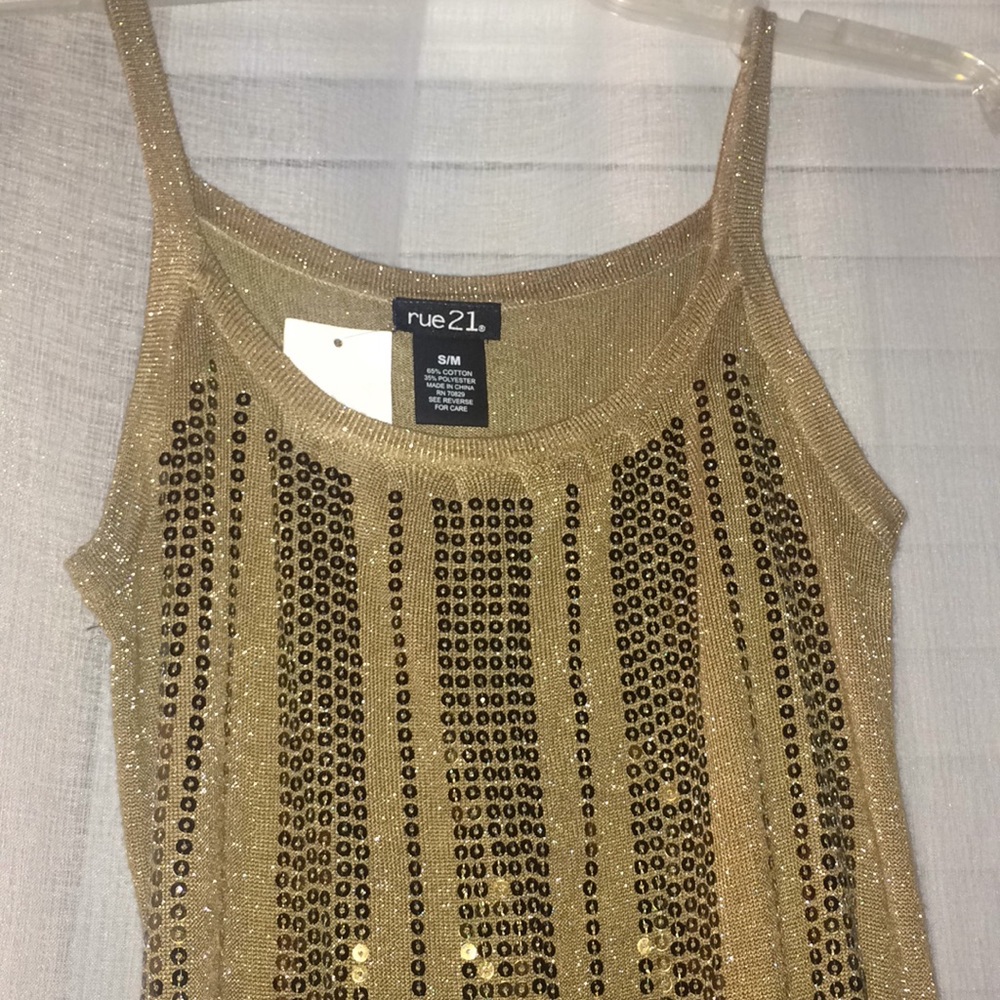 Gold Shimmering  Spag Strap Sparkle Shirt Size S/M